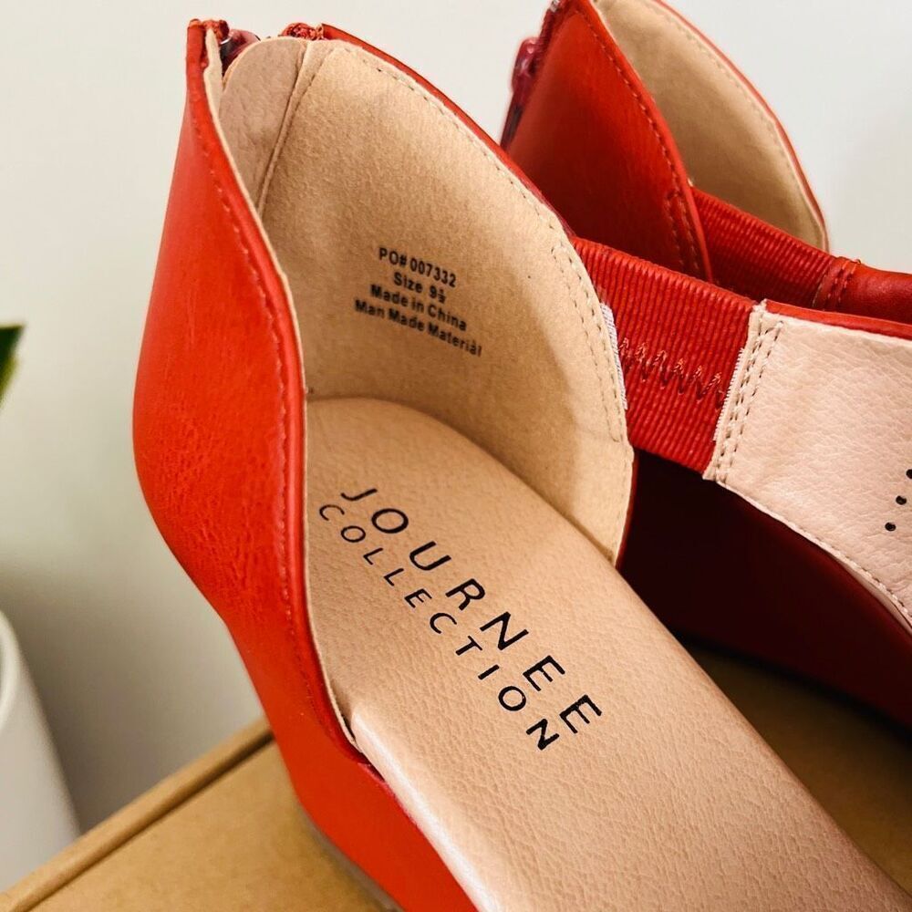 JOURNEE COLLECTION Aretha d'Orsay Wedge Sandal, Vegan Leather Rust, 9.5, NWOB - Picture 13 of 15